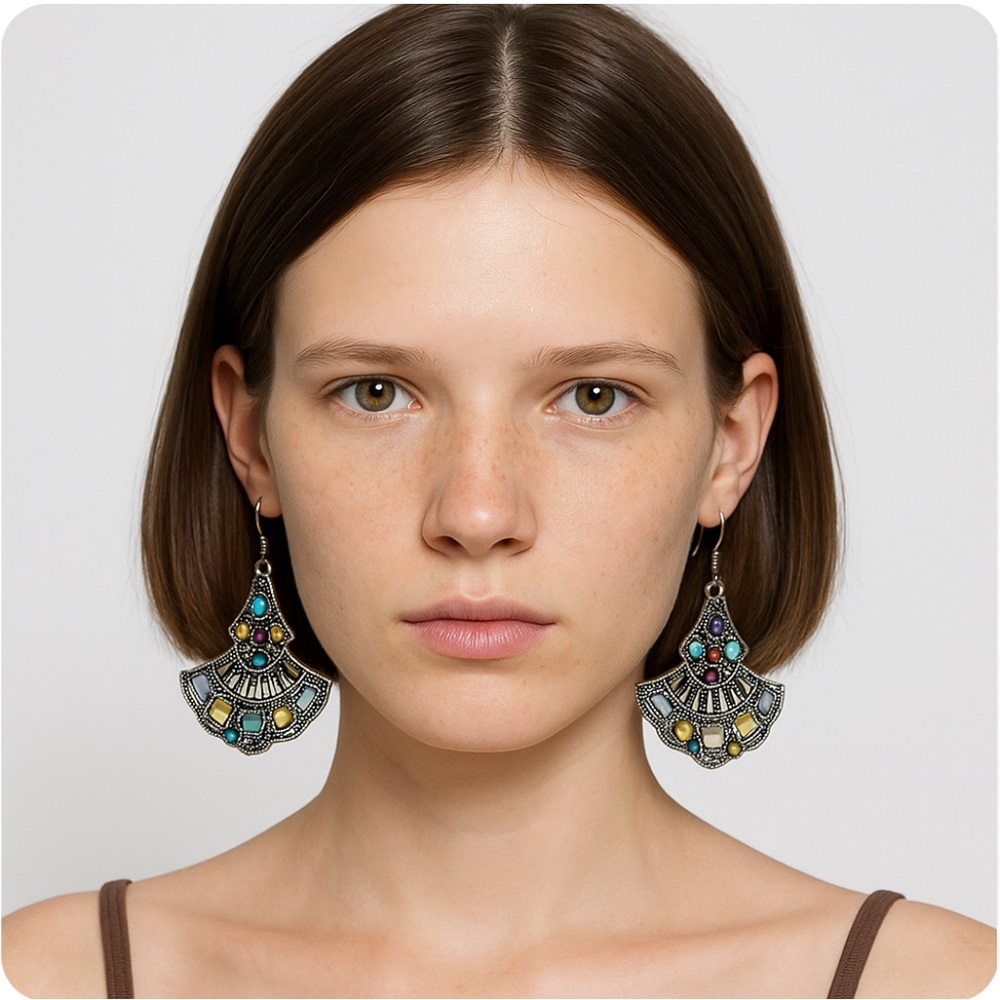 Silver Multicolor Jewel  Vintage Dangle Earrings